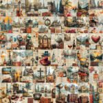 Vintage old-fashioned travel diary page stickers, decorative stickers for journals and scrapbooks