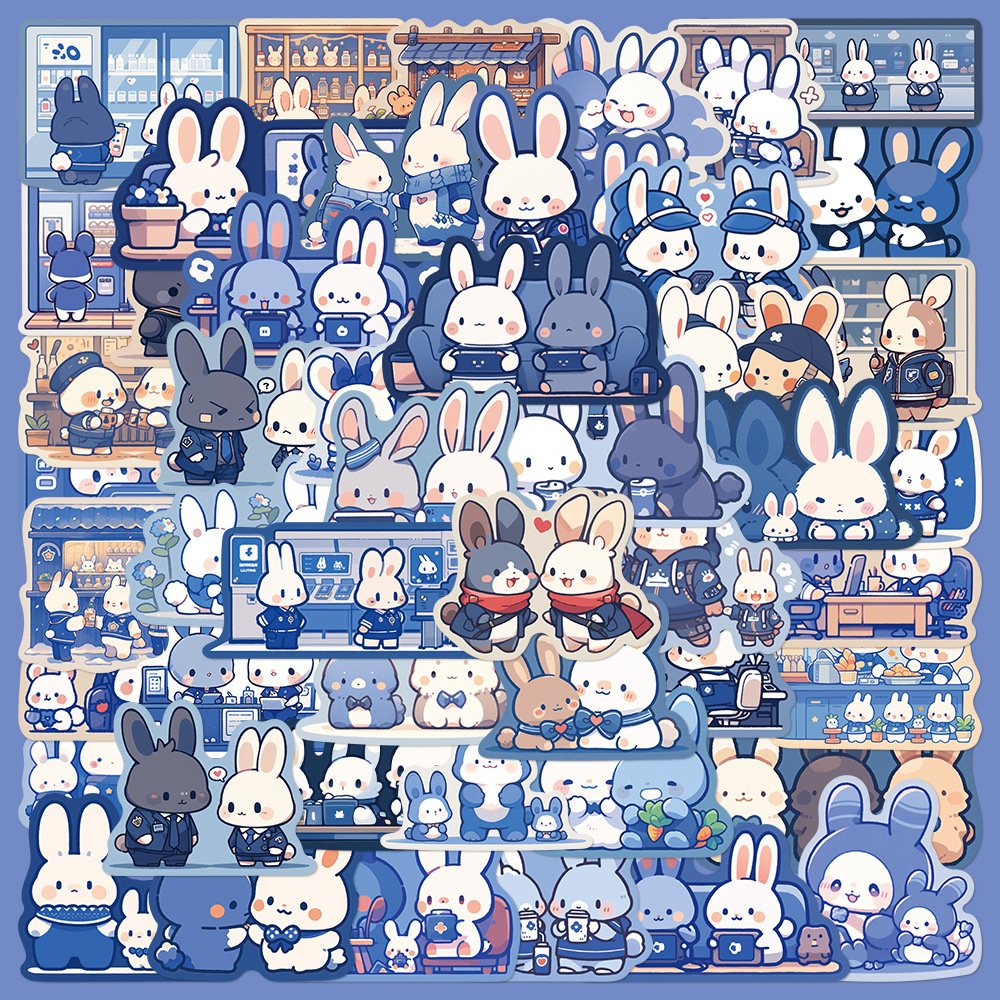 1 Blue-themed rabbit cross-border decorative stickers - Image 1